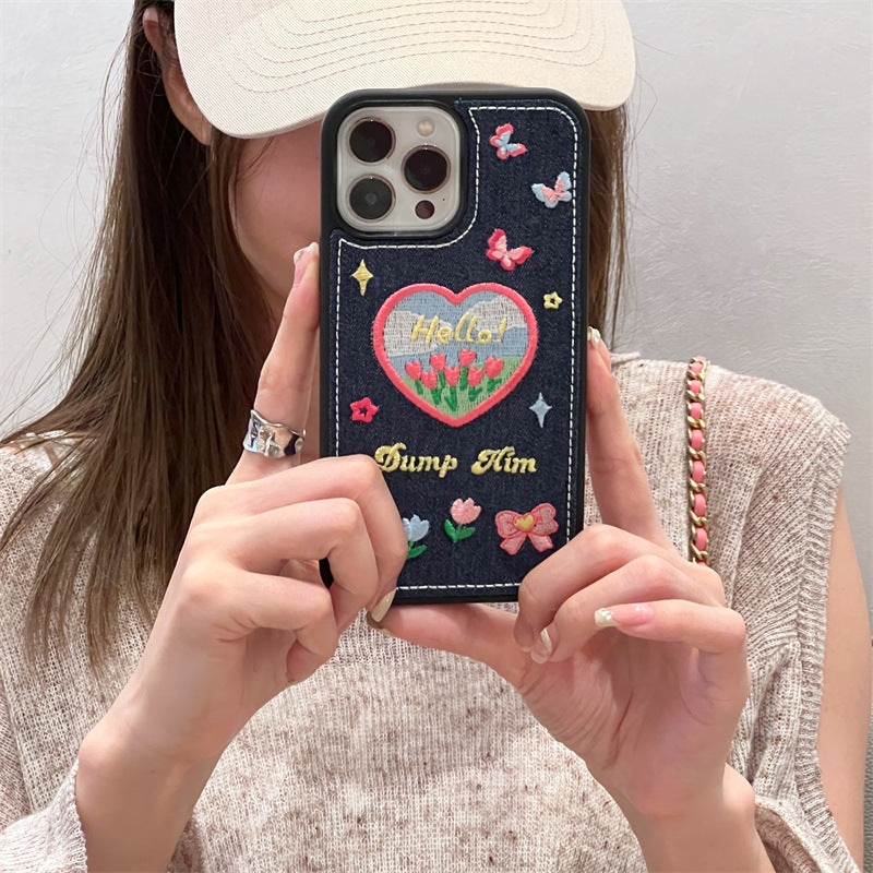 Denim Butterfly Tulip Phone Case