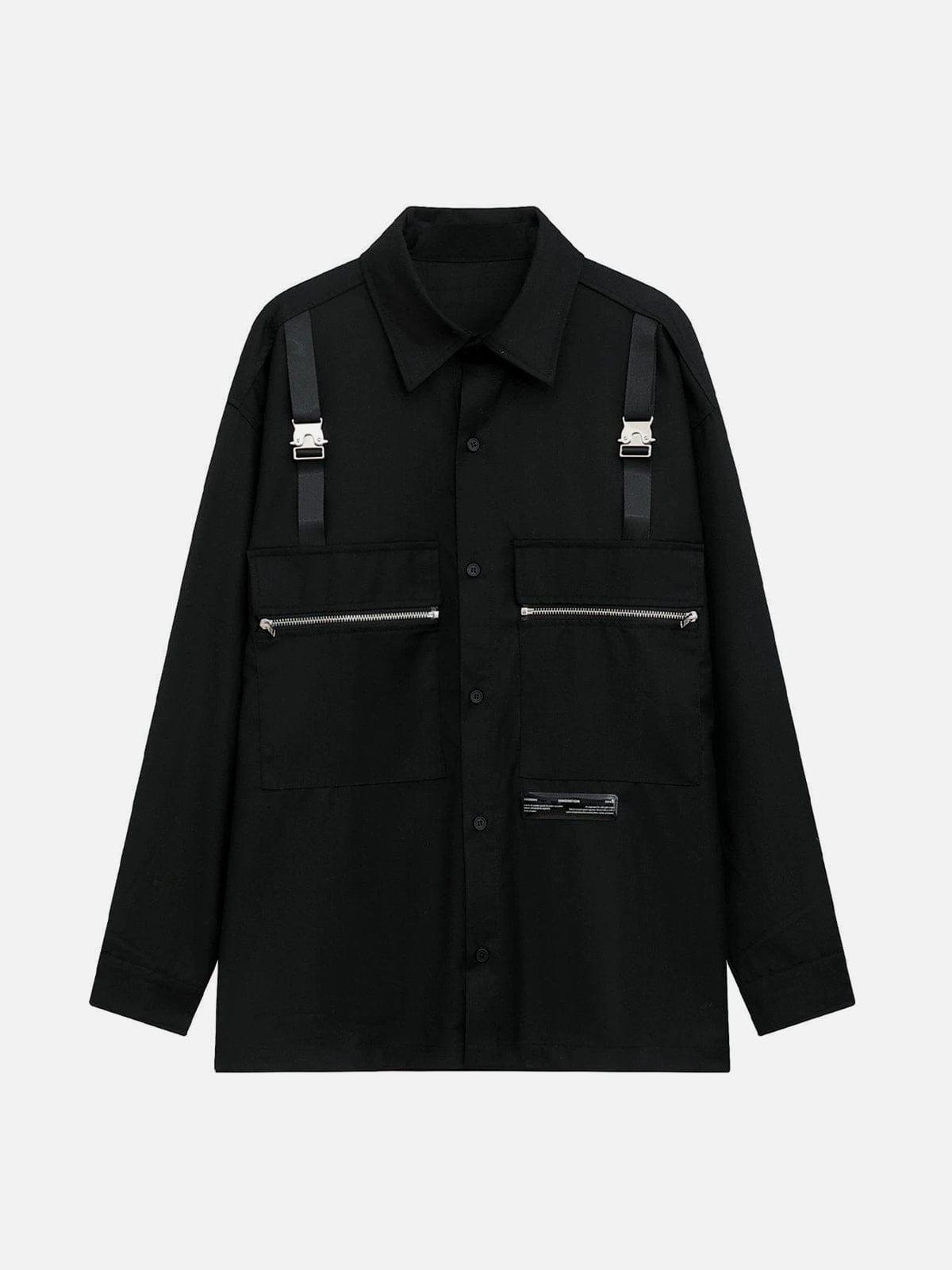 Big Pocket Zip Up Long Sleeve Shirt