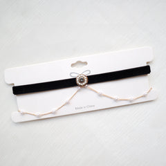 Black Velvet Double Pearl Chain Choker