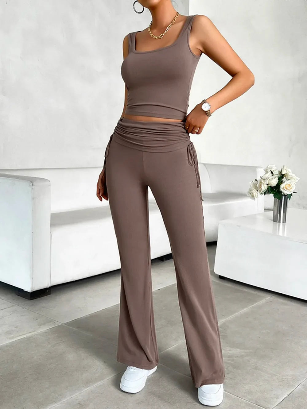 Devine Square Neck Top and Pants Set