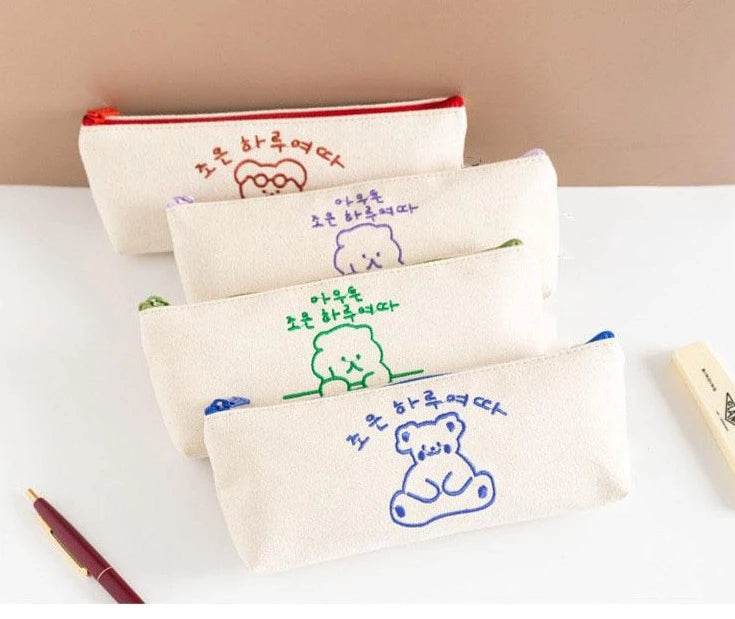 Bear Embroidery Pencil Case