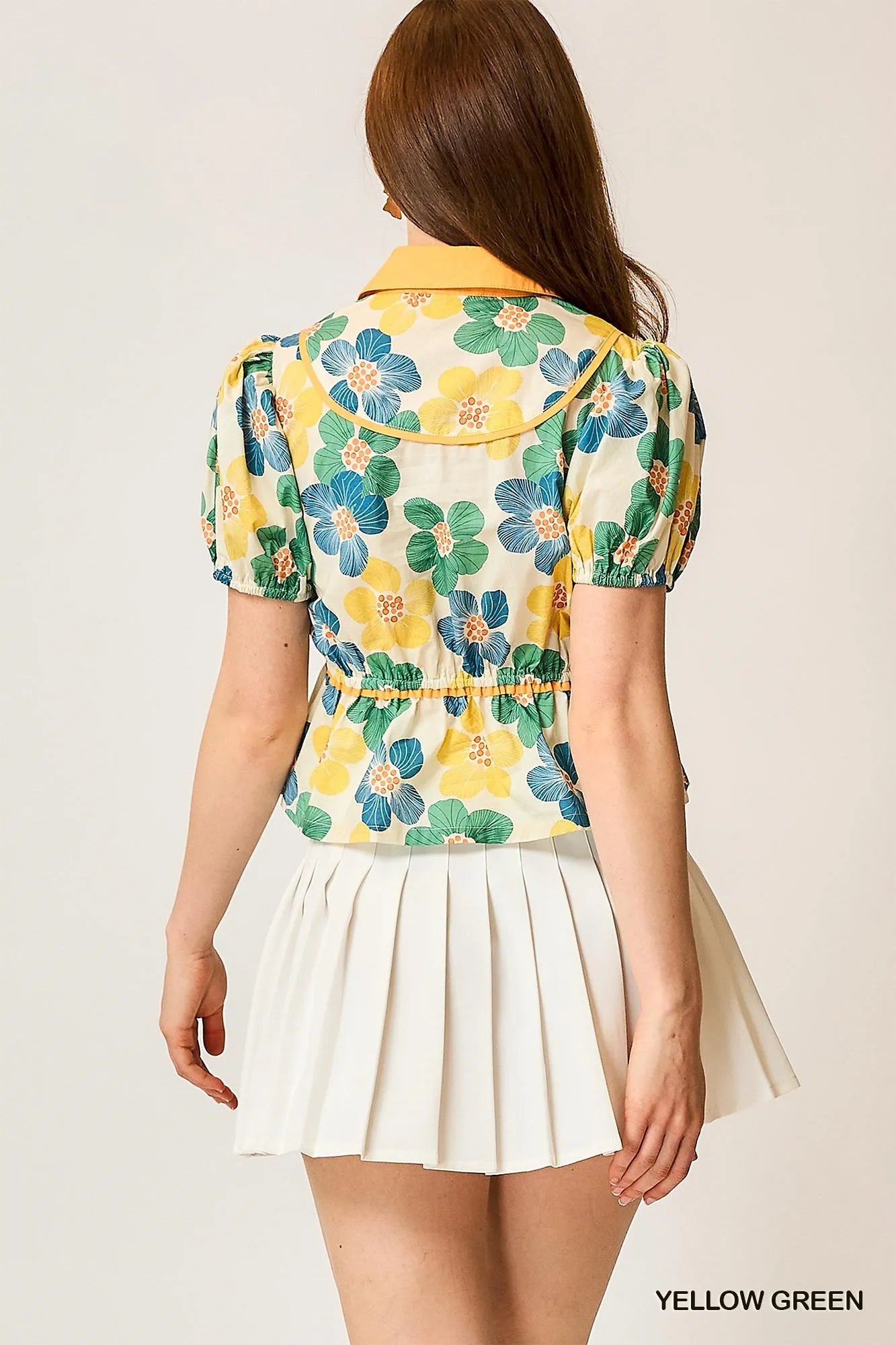 Floral Print Puff Sleeve Cropped Blouse