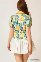 Floral Print Puff Sleeve Cropped Blouse
