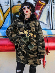 Camouflage Plush Casual Loose Hoodie