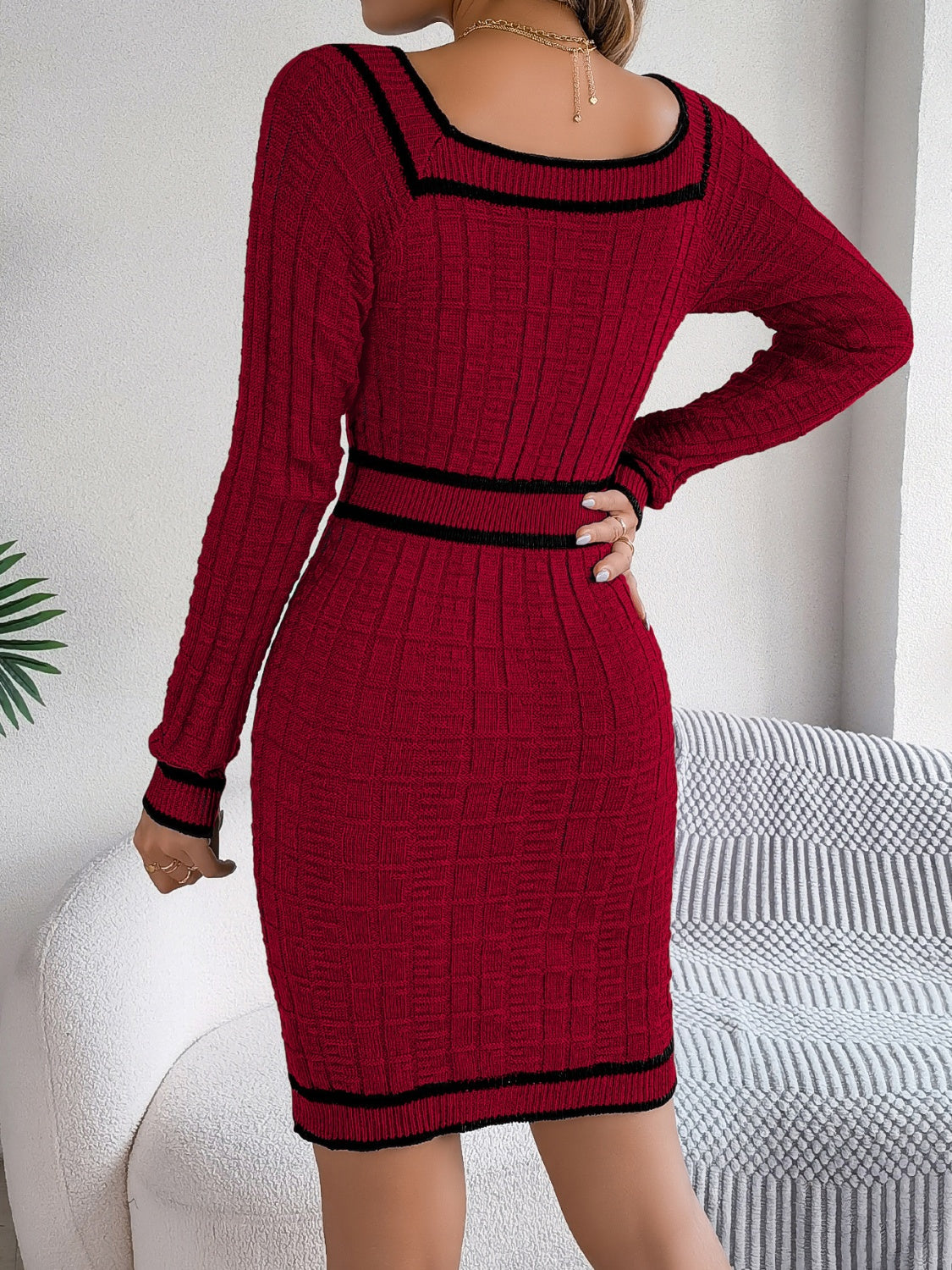 Contrast Long Sleeve Sweater Dress