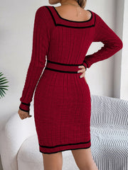 Contrast Long Sleeve Sweater Dress