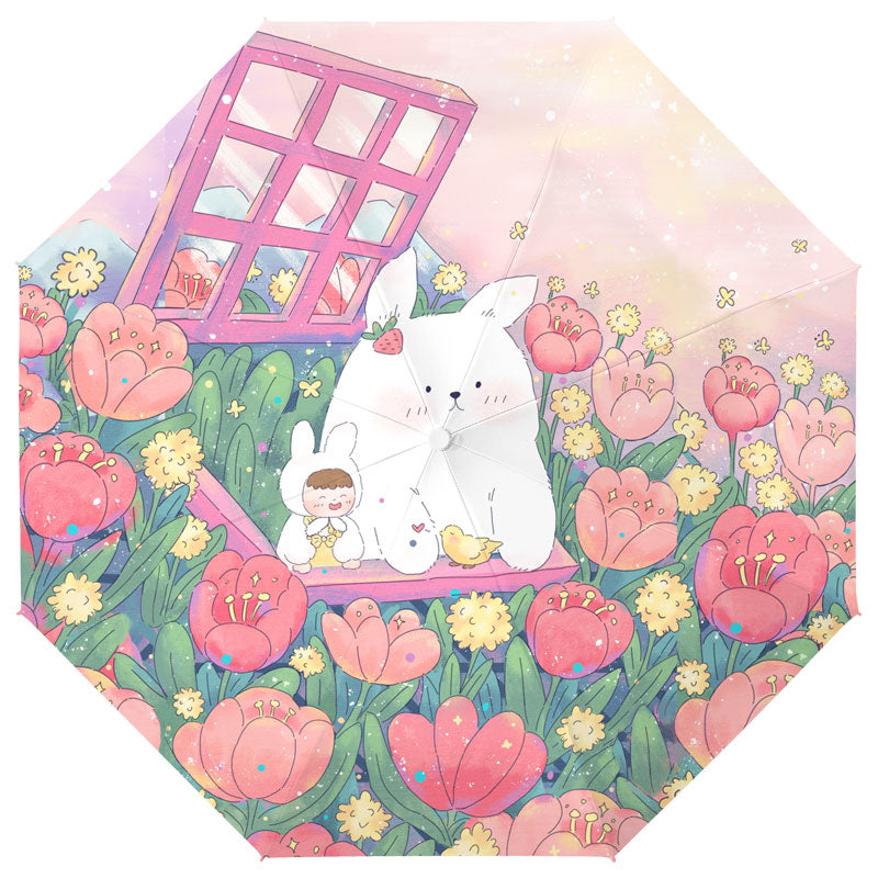 Cute Bunnies Folding Sun Umbrella