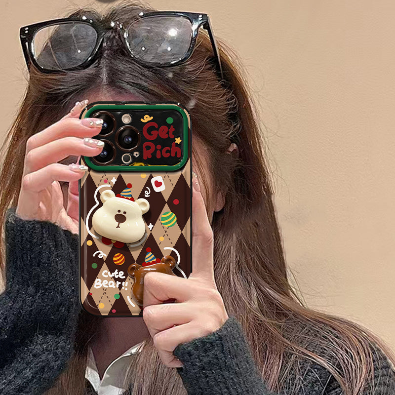 Kawaii Bear Flip Mirror Stand Phone Case