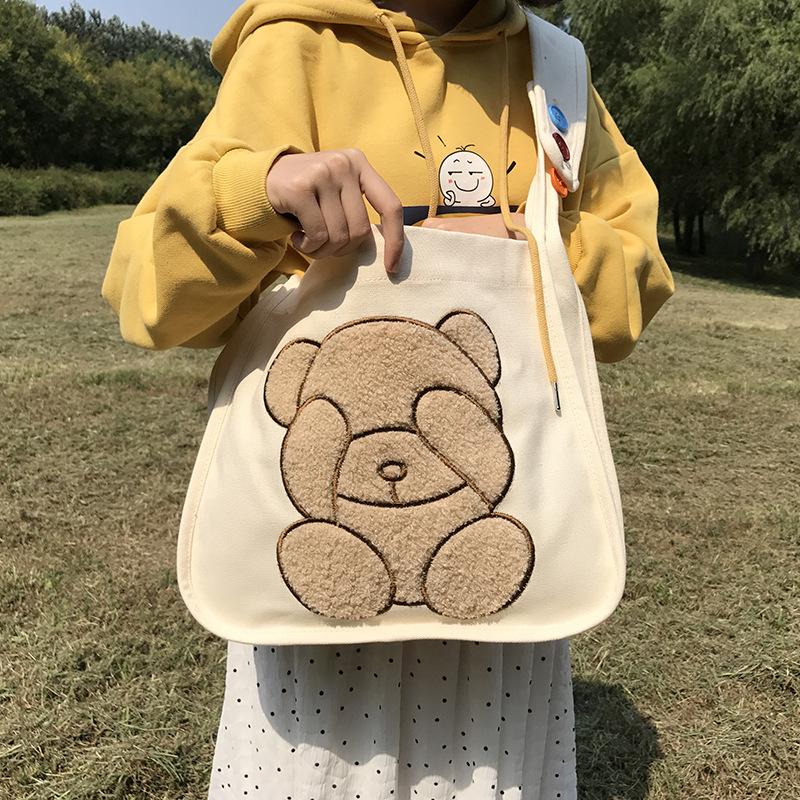 Double-Sided Embroidered Bear Shoulder Bag