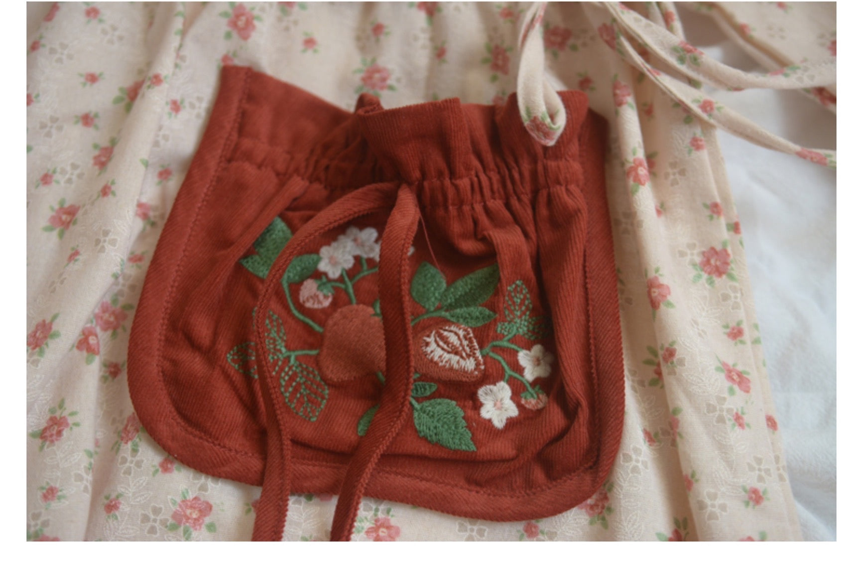 Rabbit's Strawberry Garden Cottagecore Goblincore Dress with Embroidery