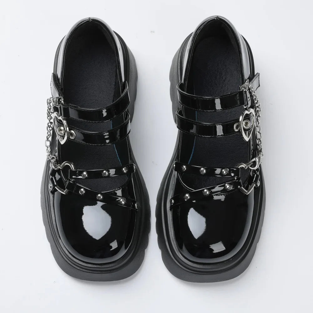 Gothic Style Black Platform Mary Jane Rubber Sole Shoes
