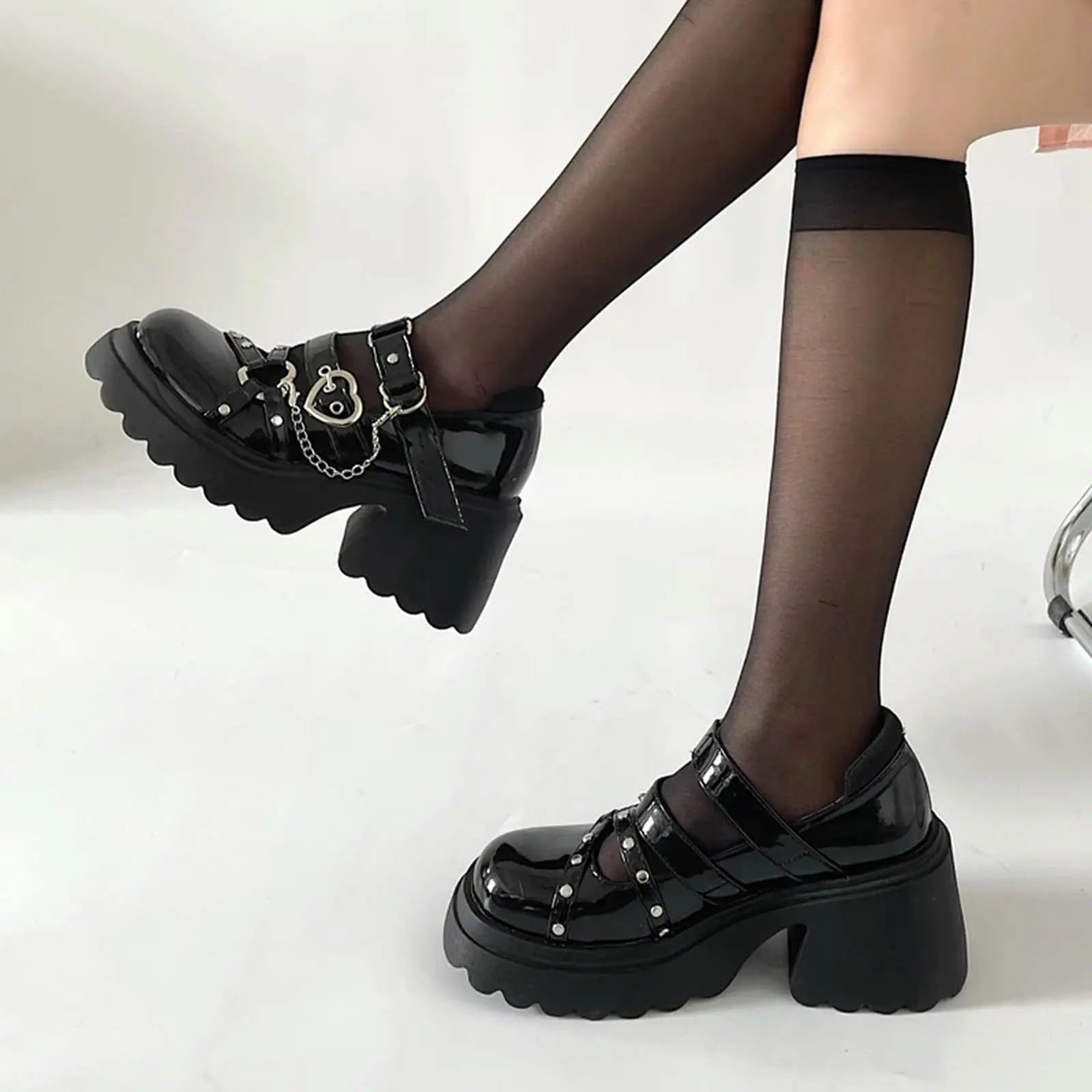 Gothic Style Black Platform Mary Jane Rubber Sole Shoes
