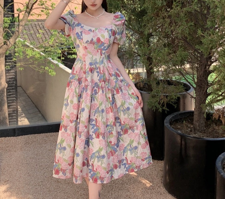 Dalila Floral Pearl Decorated Vintage-Inspired Dress
