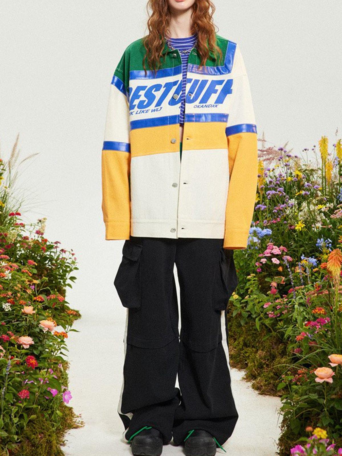 Contrast Letter Print Lapel Jacket
