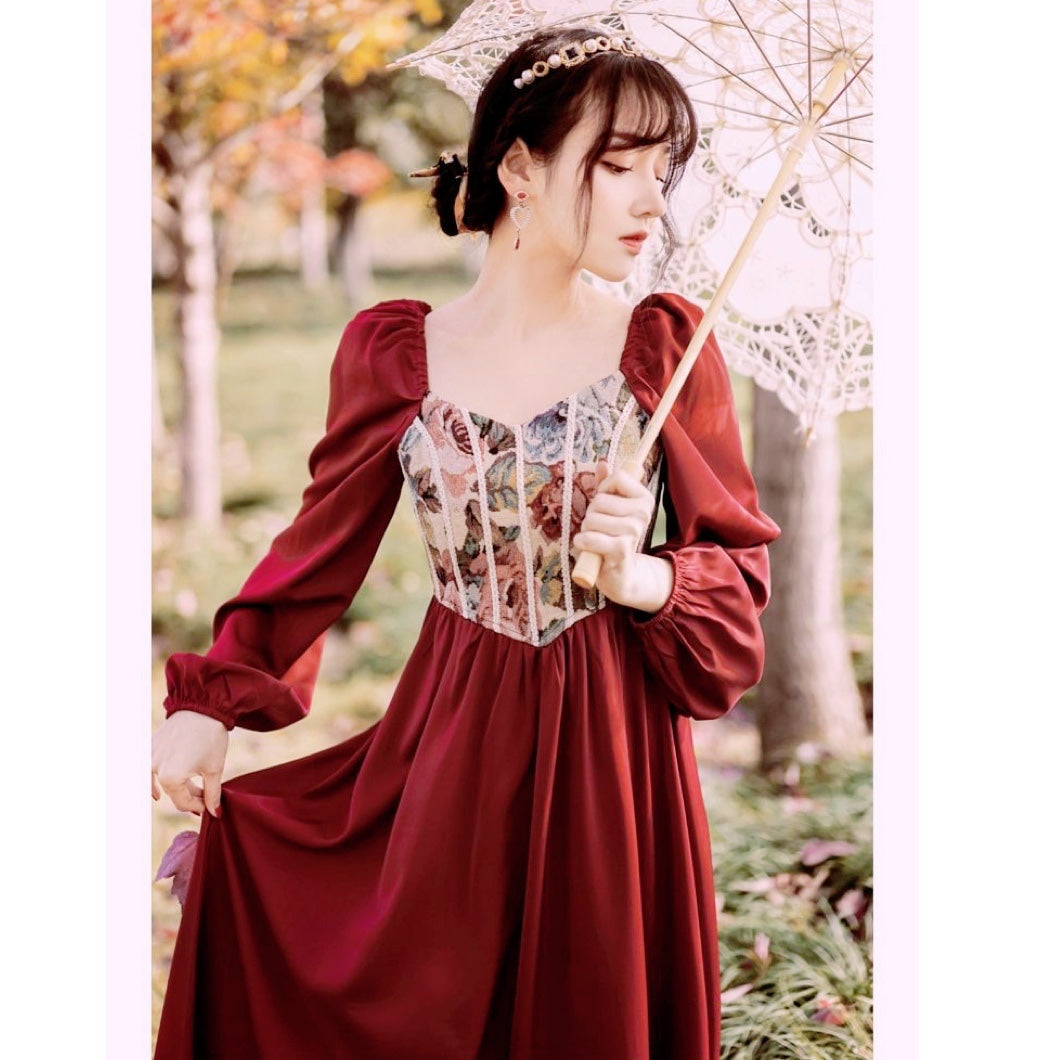 Adeline Wonderfall Vintage-style Cottagecore Tapestry Dress