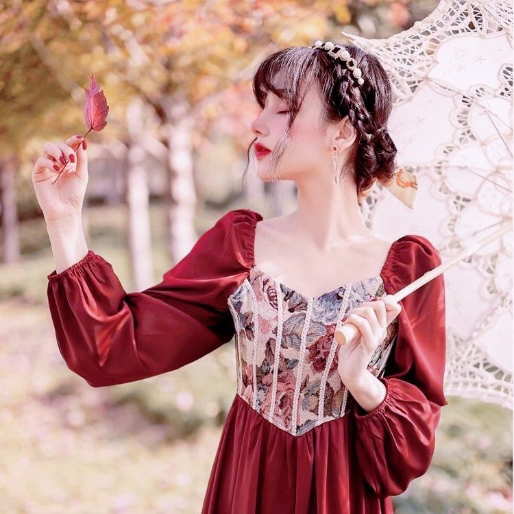 Adeline Wonderfall Vintage-style Cottagecore Tapestry Dress