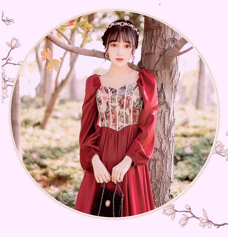 Adeline Wonderfall Vintage-style Cottagecore Tapestry Dress