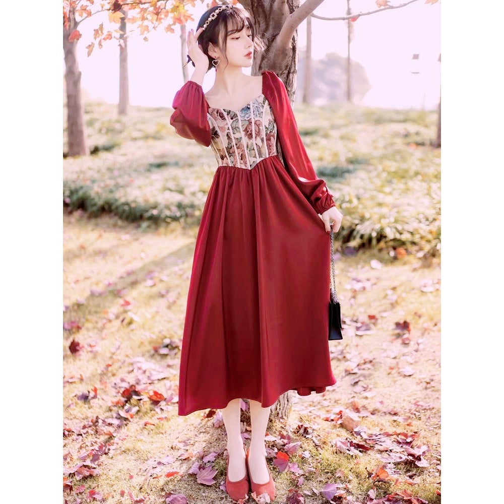 Adeline Wonderfall Vintage-style Cottagecore Tapestry Dress