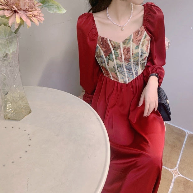 Adeline Wonderfall Vintage-style Cottagecore Tapestry Dress