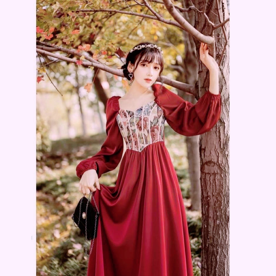 Adeline Wonderfall Vintage-style Cottagecore Tapestry Dress