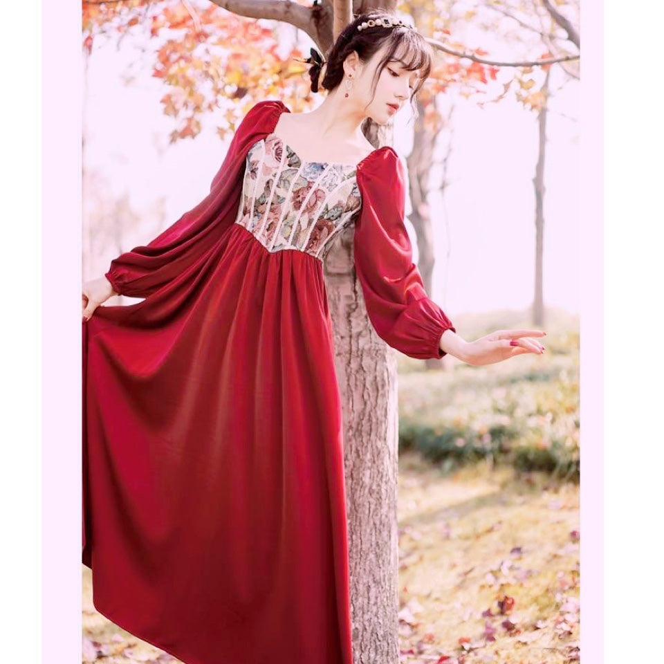 Adeline Wonderfall Vintage-style Cottagecore Tapestry Dress