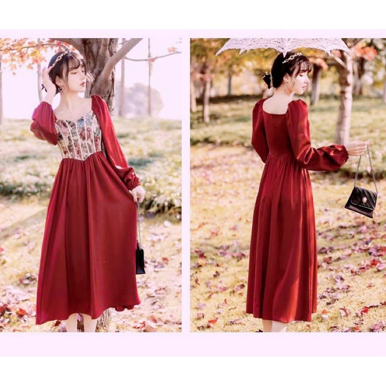 Adeline Wonderfall Vintage-style Cottagecore Tapestry Dress
