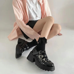 Gothic Style Black Platform Mary Jane Rubber Sole Shoes