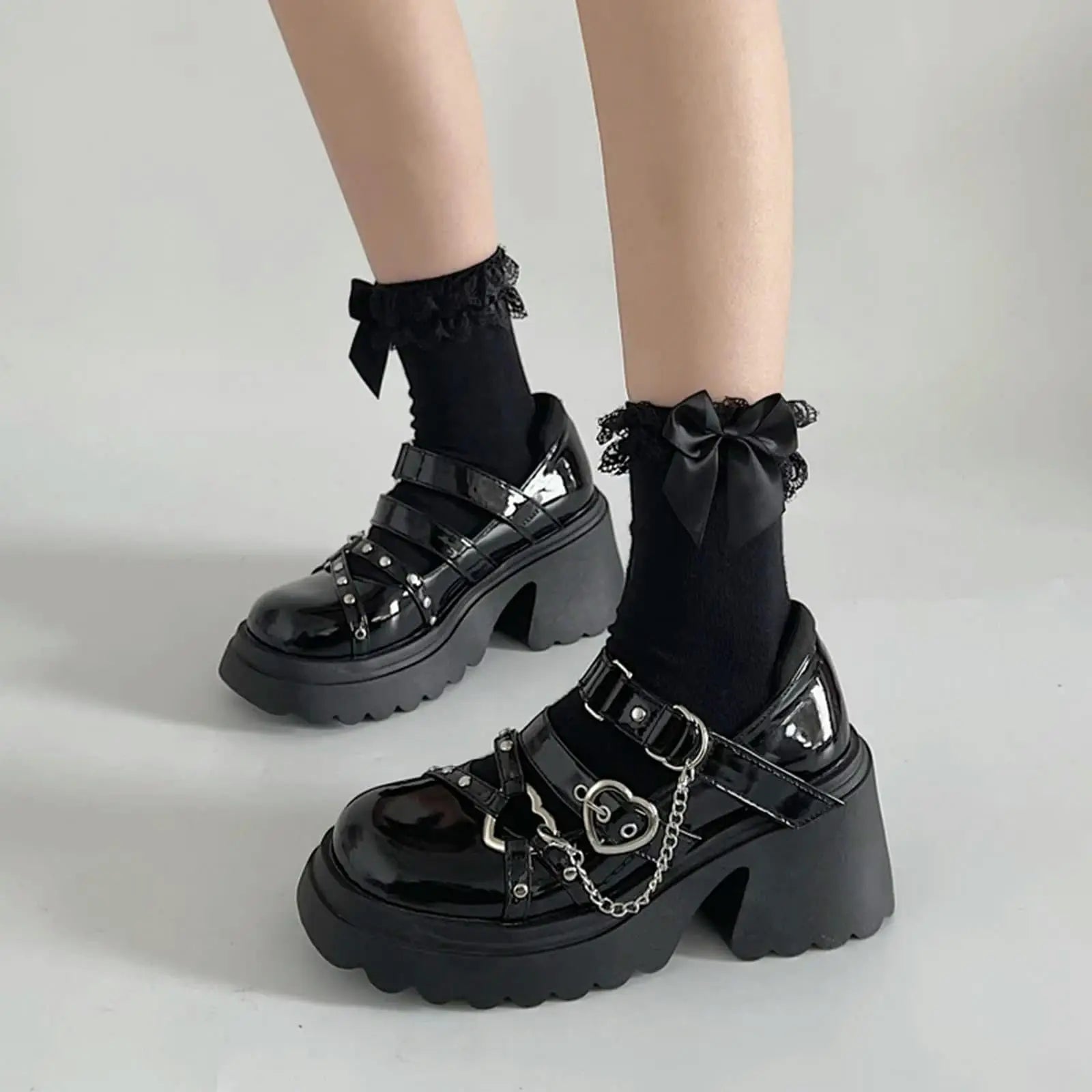 Gothic Style Black Platform Mary Jane Rubber Sole Shoes