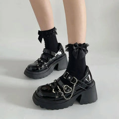 Gothic Style Black Platform Mary Jane Rubber Sole Shoes
