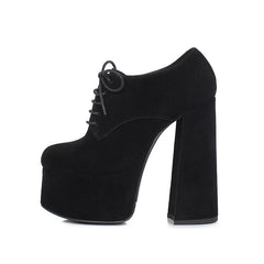 Sheep Suede Round Toe Square Heel