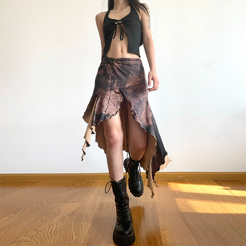 Asymmetric Wild West Cowboy Gradient Brown Skirt