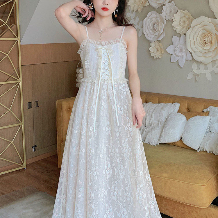 Attic Tales Floral Lace Vintage-Aesthetic Romantic Fairy Princess Dress
