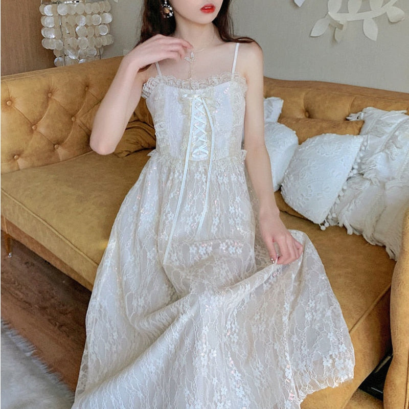 Attic Tales Floral Lace Vintage-Aesthetic Romantic Fairy Princess Dress
