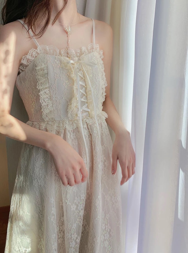 Attic Tales Floral Lace Vintage-Aesthetic Romantic Fairy Princess Dress