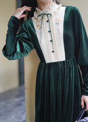 Imogen's Holiday Vintage-style Velvet Dress with Embroidery