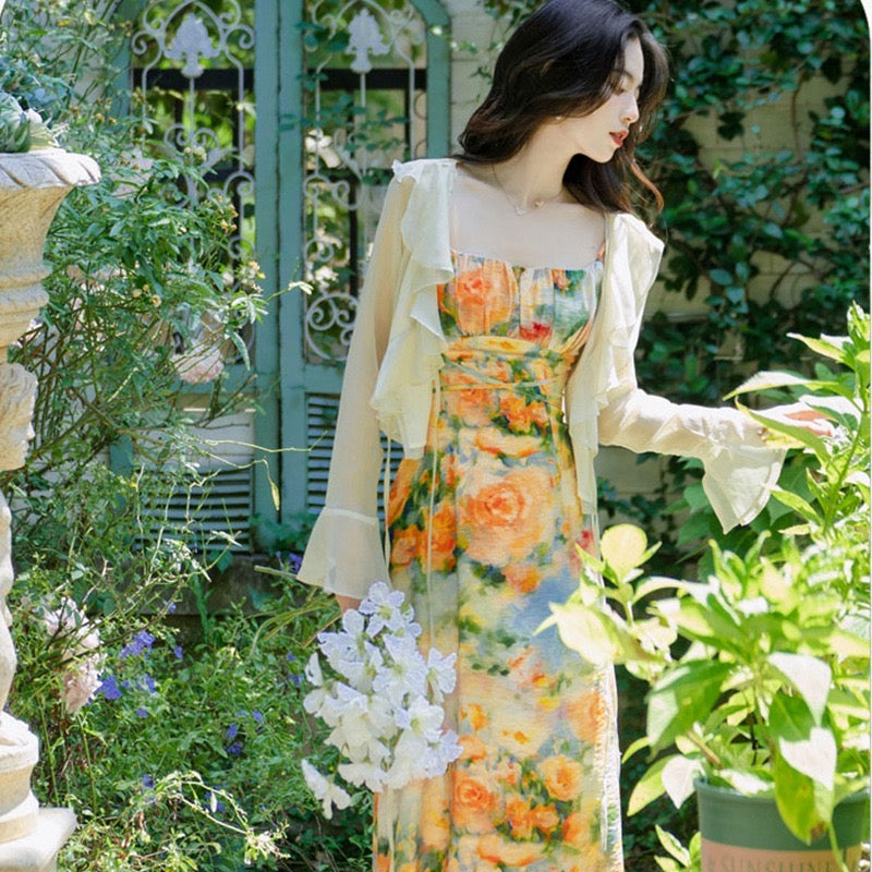 Summer Garden 2-Piece Floral Print Cottagecore Dress Set