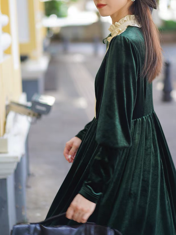Imogen's Holiday Vintage-style Velvet Dress with Embroidery