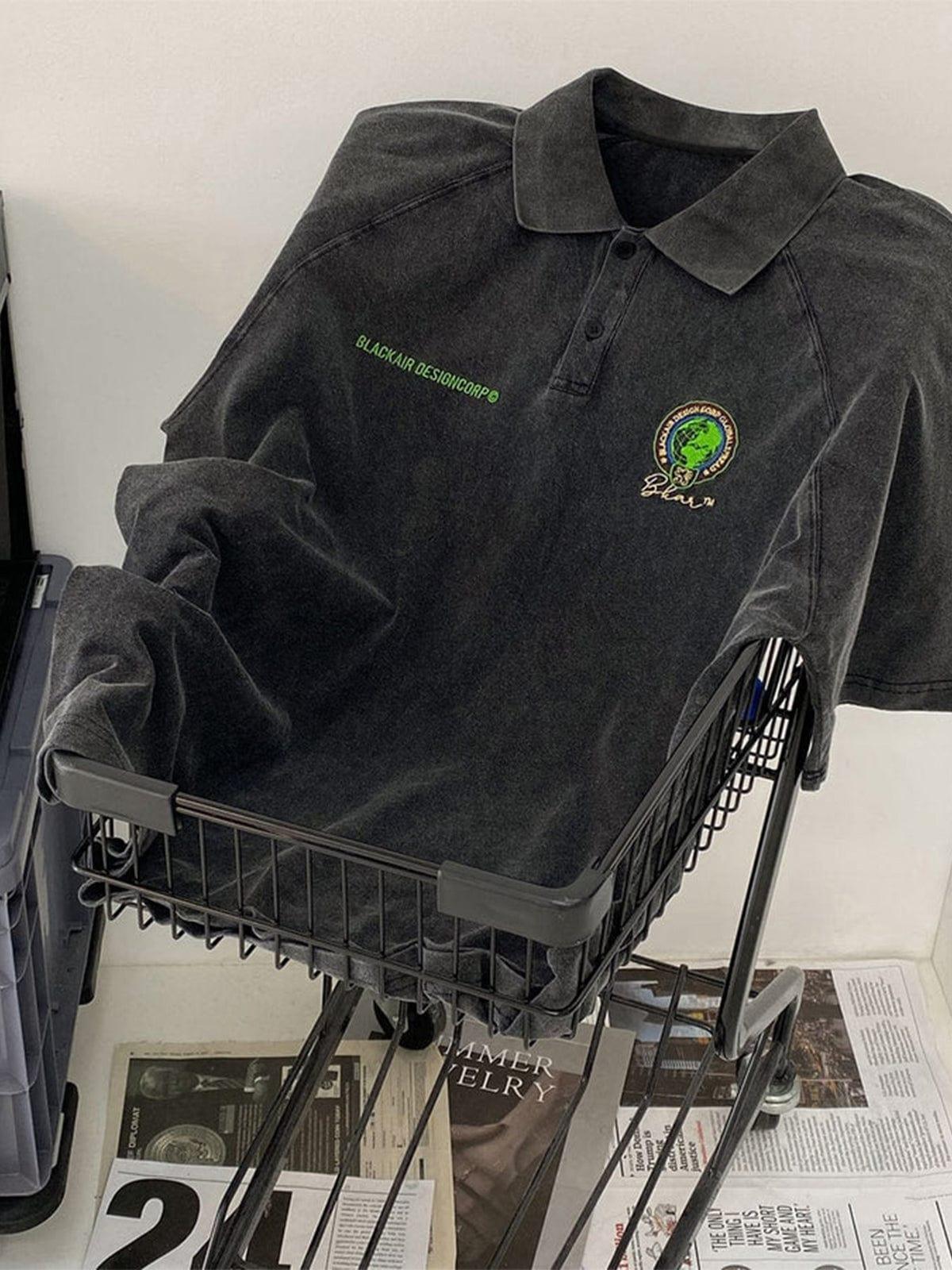 Embroidery Vintage Oversized Polo Shirt