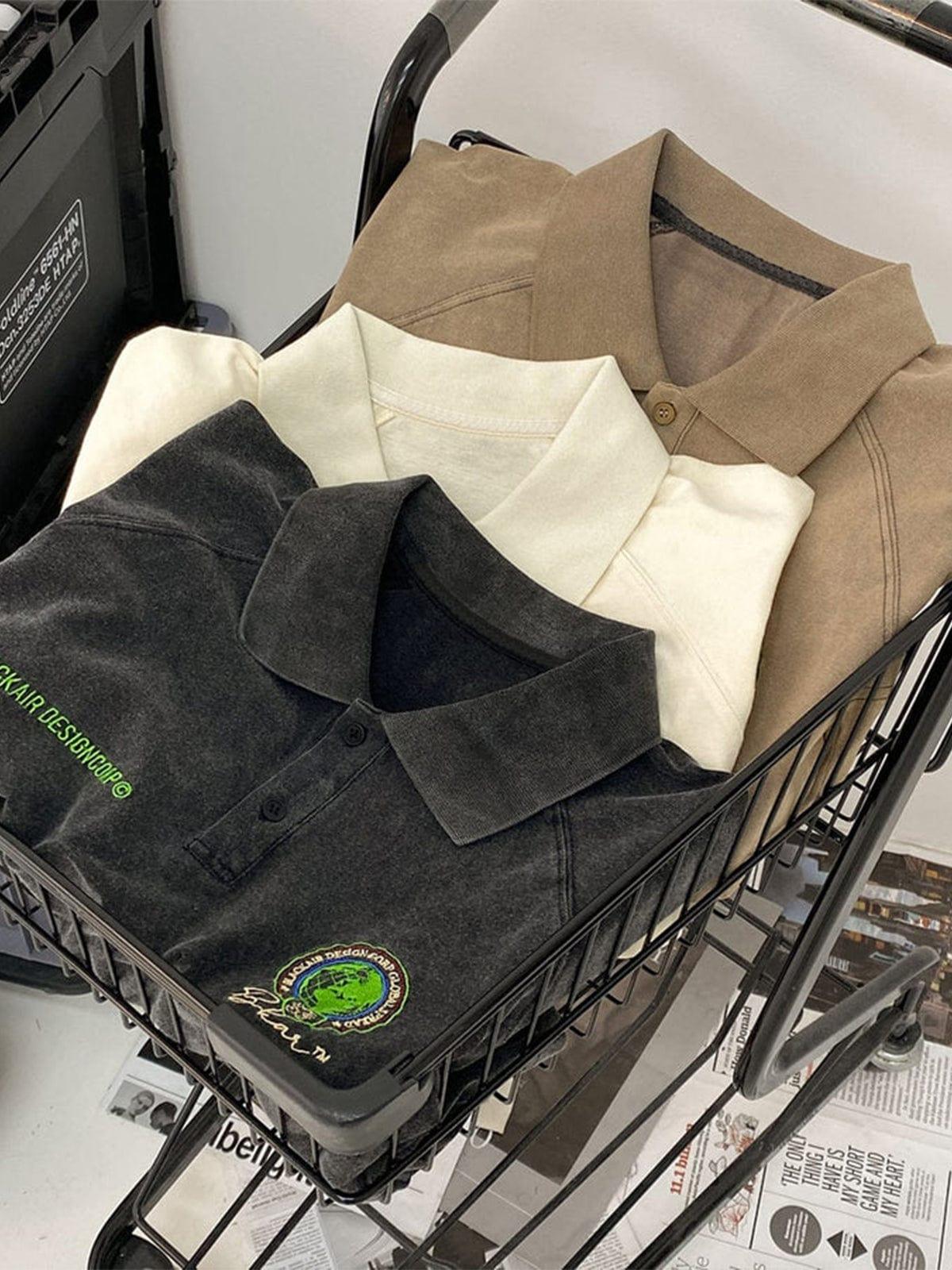 Embroidery Vintage Oversized Polo Shirt