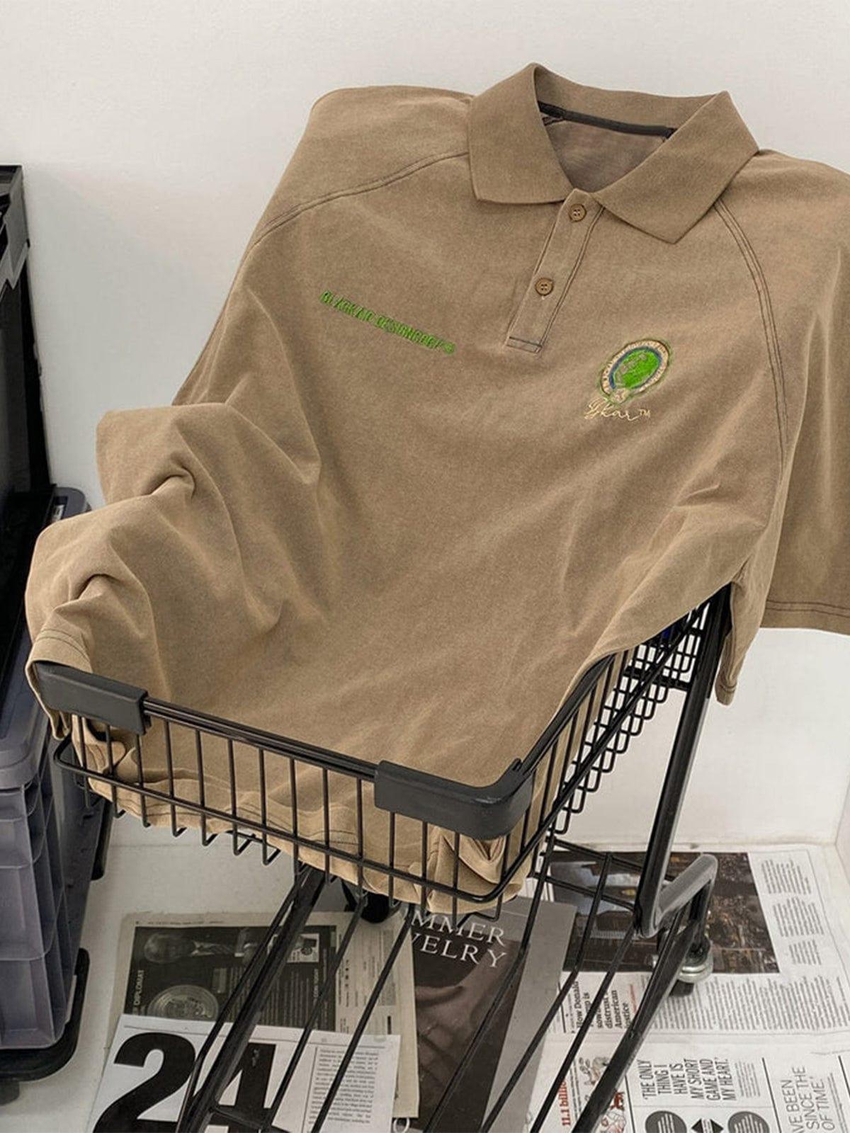 Embroidery Vintage Oversized Polo Shirt