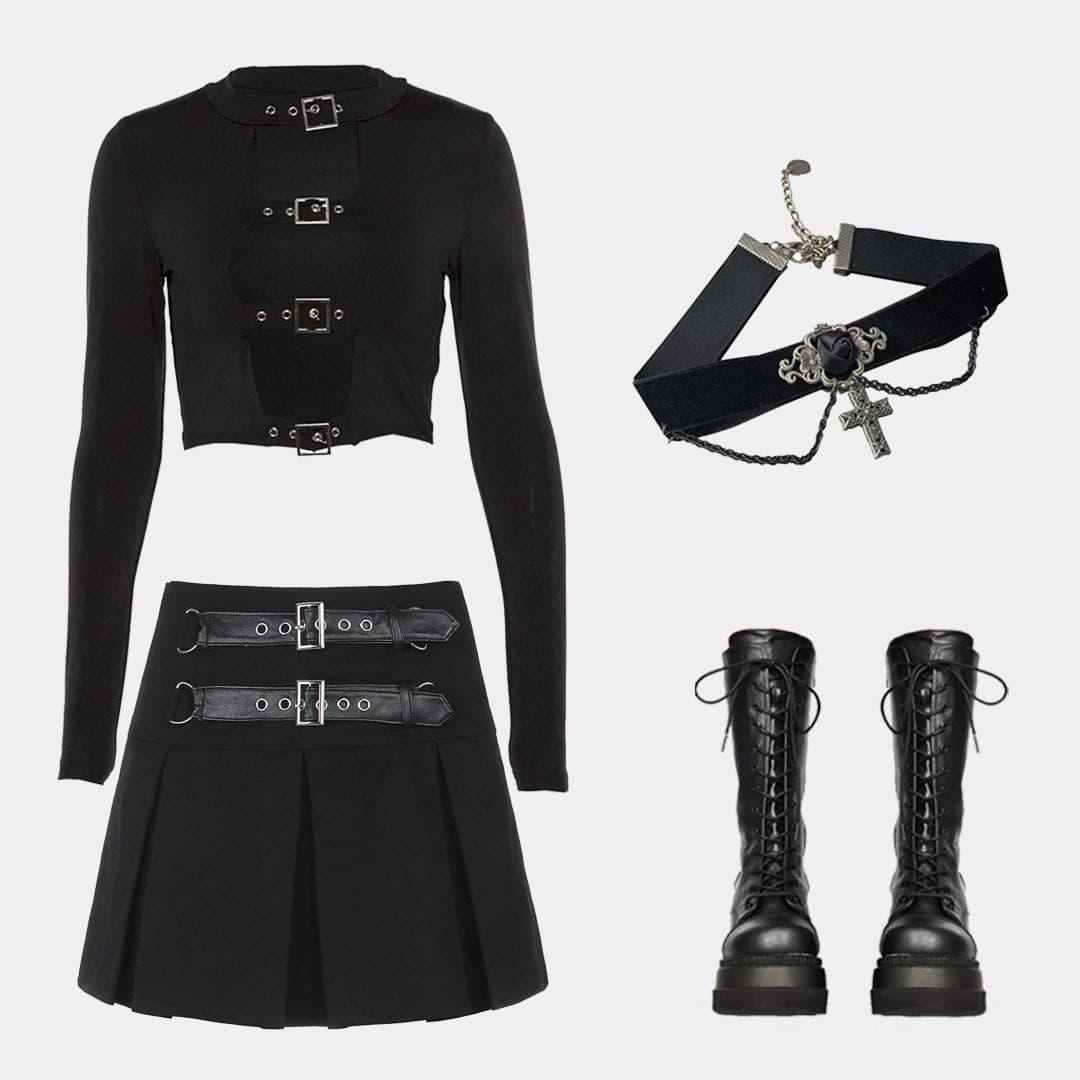Dark Babes High-waisted Leather Pleated Skirt