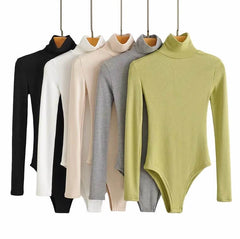 Basic Long Sleeve High Neck Cotton Slim Bodysuit