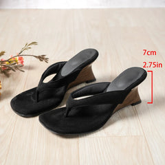 Black Flip Flops Slippers Square Clip Toe Thin Low Heels