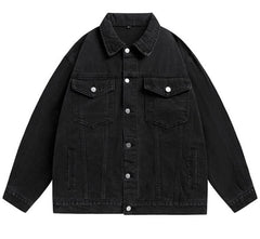 Black Denim Retro Buttons Loose Jacket