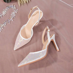 Bling Sequins Mesh Women Slingback Pumps