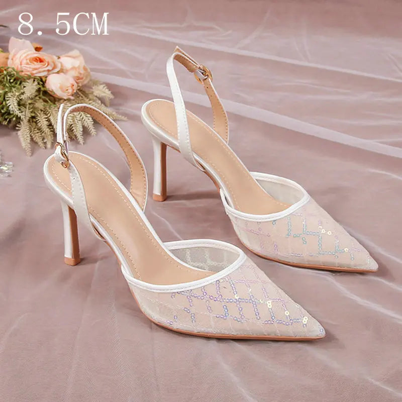 Bling Sequins Mesh Women Slingback Pumps
