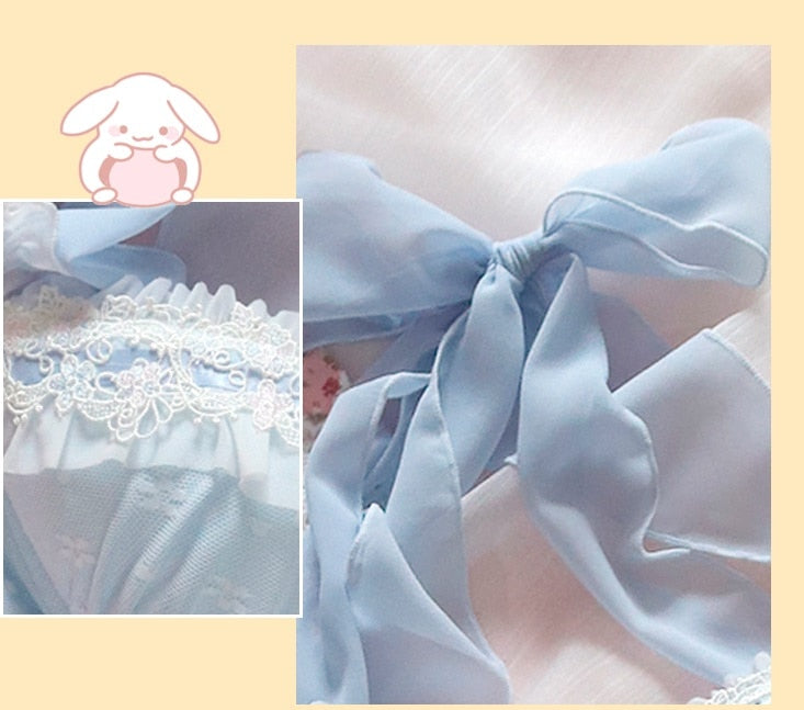 Blue-Snow Soft Girl Aesthetic Kawaii Lolita Lingerie Set