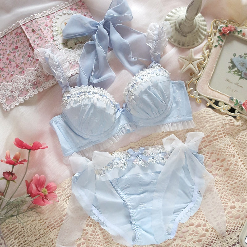 Blue-Snow Soft Girl Aesthetic Kawaii Lolita Lingerie Set