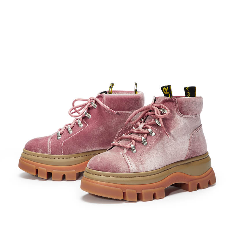 Blue Pink Velvet Platform Lace Up Aesthetic Boots