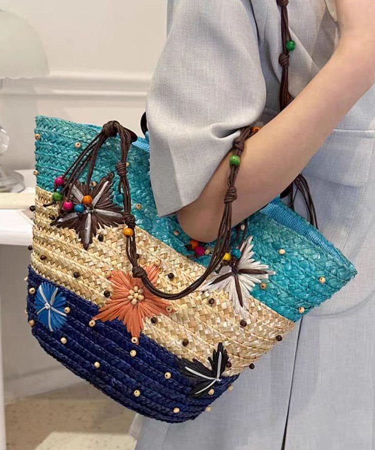 Bohemian Rose Handmade Straw Woven Satchel Bags